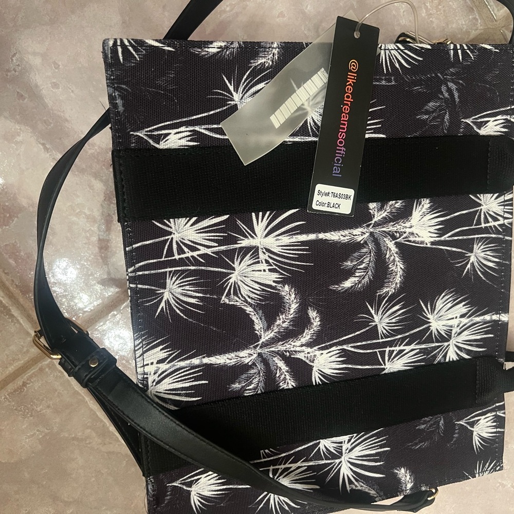 Black and White Palm Print Shoulder Bag